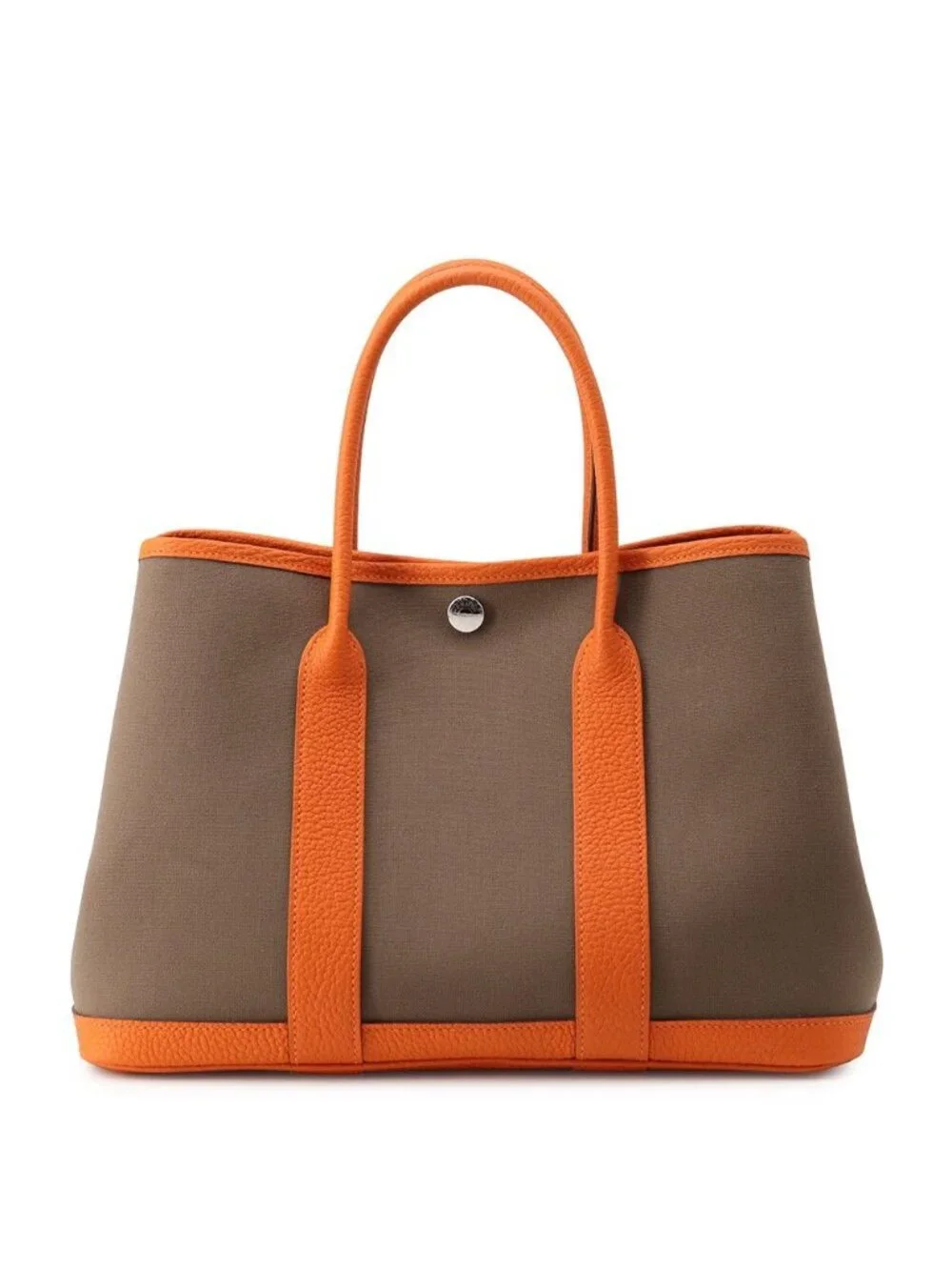 Hermes Tote Garden Party TPM Etoupe Orange Silver Toile Officier Negonda